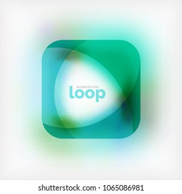Vector square loop business symbol, geometric icon created of waves, with blurred shadow. Isolated illustration