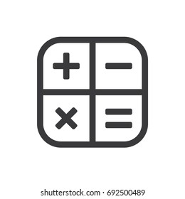 Vector Square math calculator app icon with plus, minus, times and equal signs. Addition, subtraction, multiplication symbols.