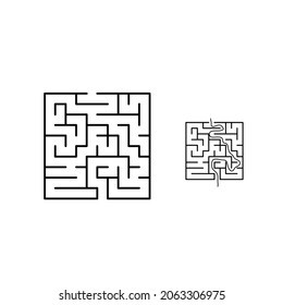 Vector Square Maze. Labyrinth with Included Solution in Black. Educational Mind Game for Coordination, Problems Solving, Decision Making Skills Test.