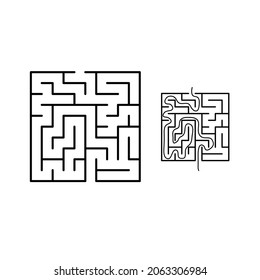 Vector Square Maze. Labyrinth with Included Solution in Black. Educational Mind Game for Coordination, Problems Solving, Decision Making Skills Test.