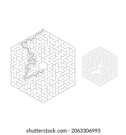 Vector Square Maze. Laberinto con solución incluida en negro. Juego de Mentes Educativas para la Coordinación, Solución de Problemas, Prueba de habilidades para la toma de decisiones.