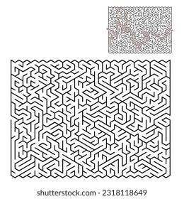 Vector Square Maze - Labyrinth with Included Solution in Black and Red. Funny and Educational Mind Game for Coordination, Problems Solving, Decision Making Skills Test.