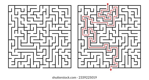 VektorSquare Maze. Labyrinth mit inkludierter Lösung in Schwarz Rot. Das lustige Erziehungs-Mind-Spiel für die Koordination, Problemlösung, Entscheidungsfindungstest.