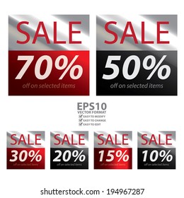 Vector : Square Metallic Style Sale 10-70 Percent Off on Selected Items Sticker or Label Isolated on White Background