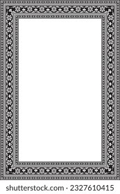 Vector square monochrome black Indian national ornament. Ethnic plant border. Flowers frame. Poppies and leaves.
