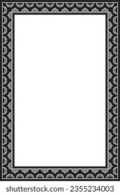 Vector square monochrome black Indian national ornament. Ethnic plant border. Flowers frame. Poppies and leaves.
