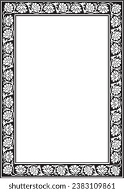 Vektor quadratische monochrome schwarze indische Nationalverzierung. Ethnische Pflanzengrenze. Blumen Rahmen. Pflaumen und Blätter.
