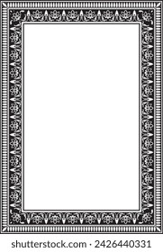 Vector square monochrome black Indian national ornament. Ethnic plant border. Flowers frame. Poppies and leaves.
