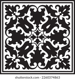 Vector square monochrome black ornament of ancient Rome. Roman classical European pattern, tile.
