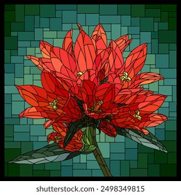 Vector square mosaic with blooming red bellflowers (campanula glomerata) in stained glass window.