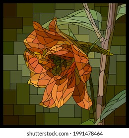 Mosaico vectorial cuadrado con la flor de delfino anaranjado floreciente en vidrieras.