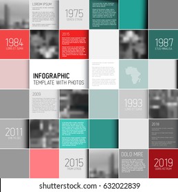 Vector square mosaic infographic layout template with photo and text placeholders - red and teal version