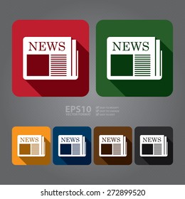 Vector : Square News, Newspaper Long Shadow Style Icon, Label, Sticker, Sign or Banner