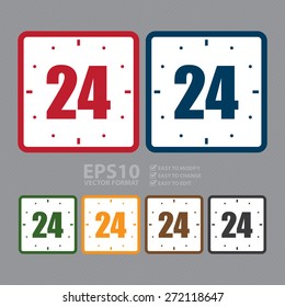 Vector : Square One Day Sale, Open 24 Hours or Service 24 Hours Label, Sign or Icon 