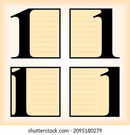 Vector square one number set with three options or steps can be used for business infographics, numbered banners , graphic or website layout. One numner serif font design with square framed.