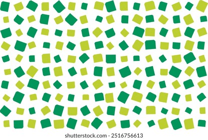 Vector square patterns with varying sizes in dark green and light green are arranged randomly