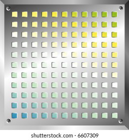 Vektorquadrat, perforierte Metallplatte mit buntem Hintergrund