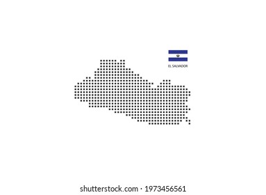  Vector square pixel dotted map of El Salvador isolated on white background with El Salvador flag.