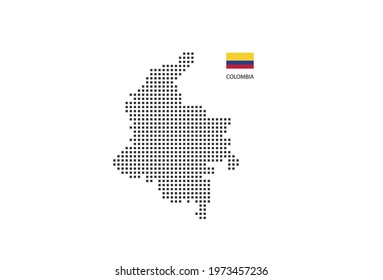 Vector square pixel dotted map of Colombia isolated on white background with Colombia flag.