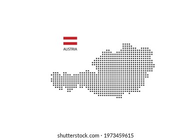  Vector square pixel dotted map of Austria isolated on white background with Austria flag.