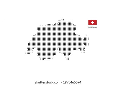  Vector square pixel dotted map of Switzerland isolated on white background with Switzerland flag.