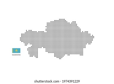 Vector square pixel dotted map of Kazakhstan isolated on white background with Kazakhstan flag.