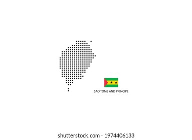 Vector square pixel dotted map of Saint Thomas and Prince isolated on white background with Saint Thomas and Prince flag.