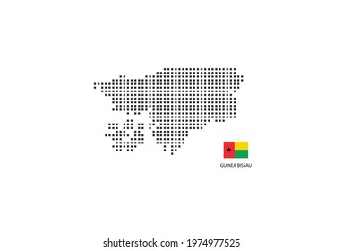 Vector square pixel dotted map of Guinea-Bissau isolated on white background with Guinea-Bissau flag.