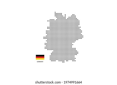 Vector square pixel dotted map of Germany isolated on white background with Germany flag.