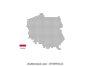 Vector square pixel dotted map of Poland isolated on white background with Poland flag.