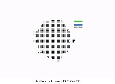 Vector square pixel dotted map of Sierra Leone isolated on white background with Sierra Leone flag.