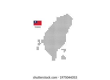 Vector square pixel dotted map of Taiwan isolated on white background with Taiwan flag.