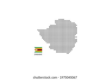 Vector square pixel dotted map of Zimbabwe isolated on white background with Zimbabwe flag.