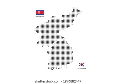 Vector square pixel dotted map of Korea isolated on white background with Korea flag.