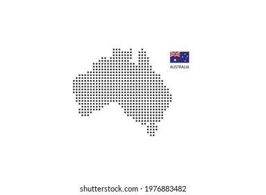 Vector square pixel dotted map of Australia isolated on white background with Australia flag.