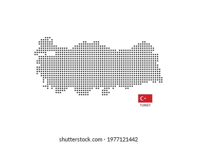 Vector square pixel dotted map of Turkey isolated on white background with Turkey flag.