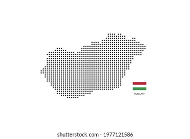 Vector square pixel dotted map of Hungary isolated on white background with Hungary flag.