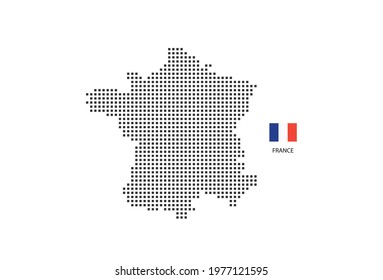 Vector square pixel dotted map of France isolated on white background with France flag.