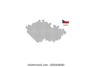 Vector square pixel dotted map of Czech isolated on white background with Czech flag.