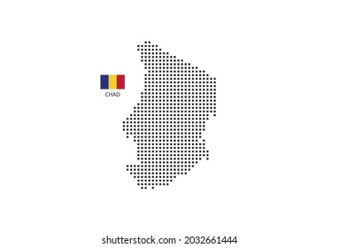 Vector square pixel dotted map of Chad isolated on white background with Chad flag.