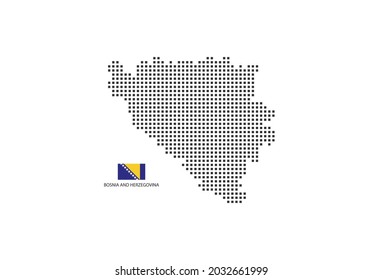 Vector square pixel dotted map of Bosnia and Herzegovina isolated on white background with Bosnia and Herzegovina flag.
