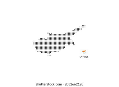 Vector square pixel dotted map of Cyprus isolated on white background with Cyprus flag.