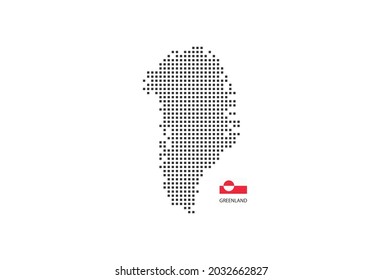 Vector square pixel dotted map of Greenland isolated on white background with Greenland flag.
