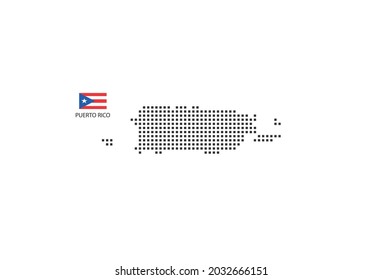 Vector square pixel dotted map of Puerto Rico isolated on white background with Puerto Rico flag.