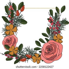 Vector square plant frame on white background.