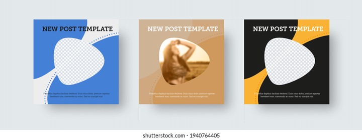 Vector square post template for social media to advertise your business, project. Layout of a new web banner with a place for a photo, a presentation of a colorful design. Publication, newsletter. Set