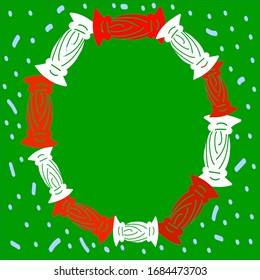 Vector square postcard for christmas with copy space, hand drawn illustration in doodle style for greeting card, holiday baner, winter mood image in traditional colours