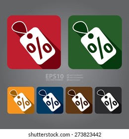 Vector : Square % Price Tag, Sale  Long Shadow Style Icon, Label, Sticker, Sign or Banner