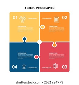 Infográfico de quebra-cabeça de vetor quadrado, diagrama de ciclo, gráfico de apresentação. Conceito de negócios com 4 opções, peças, etapas, processos. Eps Vetorial	