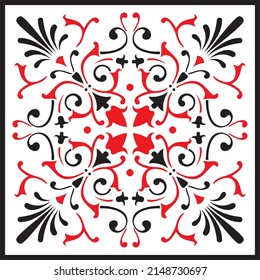 Vector square red classic ornament. A square with a black pattern. Ceiling decoration, ancient Rome, Greece.